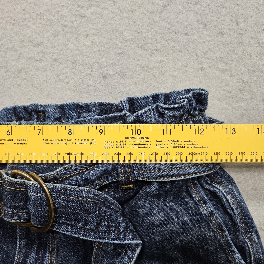 Time & Tru High Waist Paper Bag Jeans Womens 6 Blue Dark Wash w/ Belt Crop Capri - Picture 7 of 11